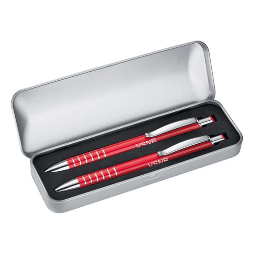 Parure 2 stylos métal rouge